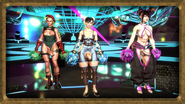 Futas Сammy, Chun Li and Juri do a special cheerleading dance for fans