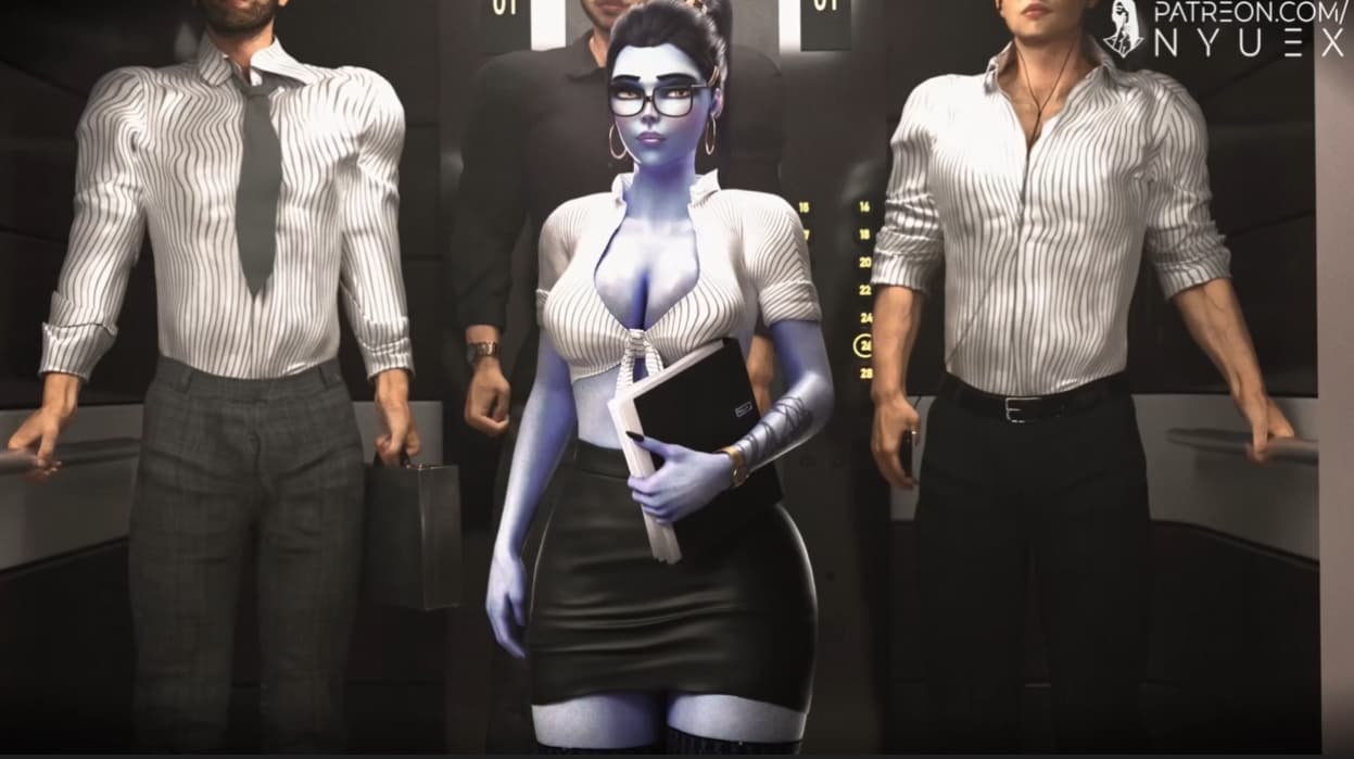 Widowmaker Office Slut Gets Gangbanged by Big White Cocks [NyueX][4K]